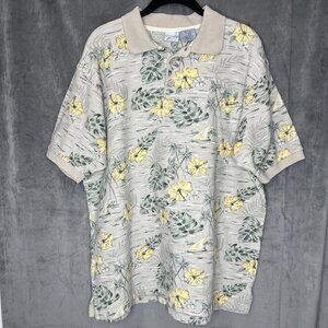 Op Sport Hawaiian Print Polo‎ Shirt Large Cotton Short Sleeve